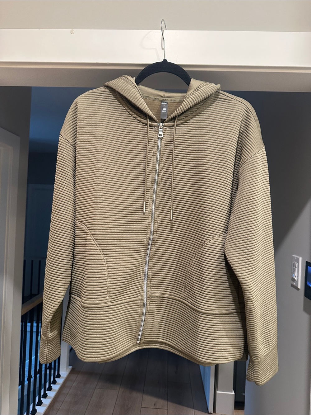 DKNY Beige Ribbed Zip Hoodie Jacket